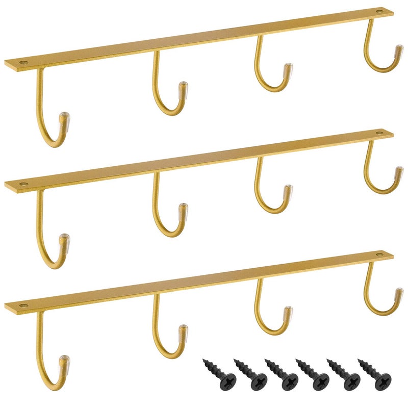 MOCOUM Under Cabinet Metal Mug Holder - Iron Hanging Rack for Coffee Cups and Kitchen Utensils Display (Gold, 3) - Image 1